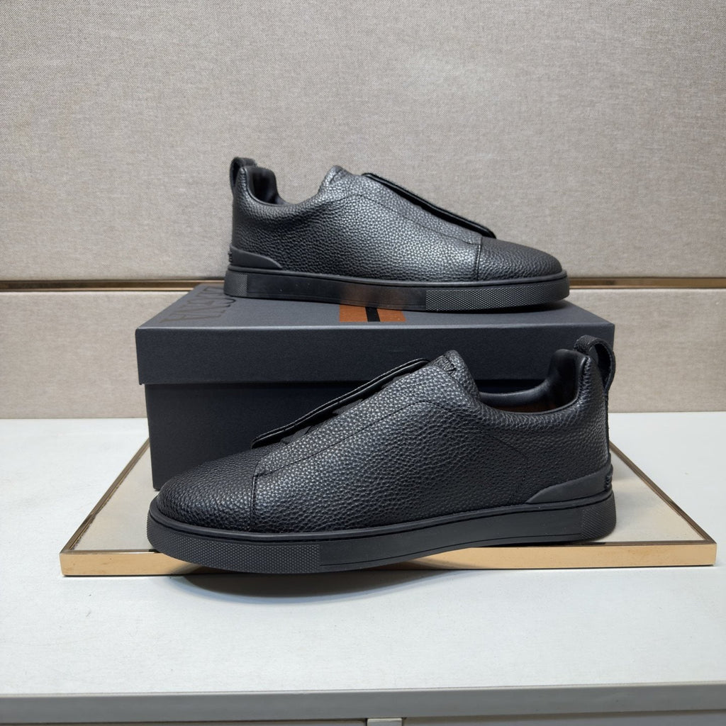 Zegna Men's Black Textured Slip-On Sneakers