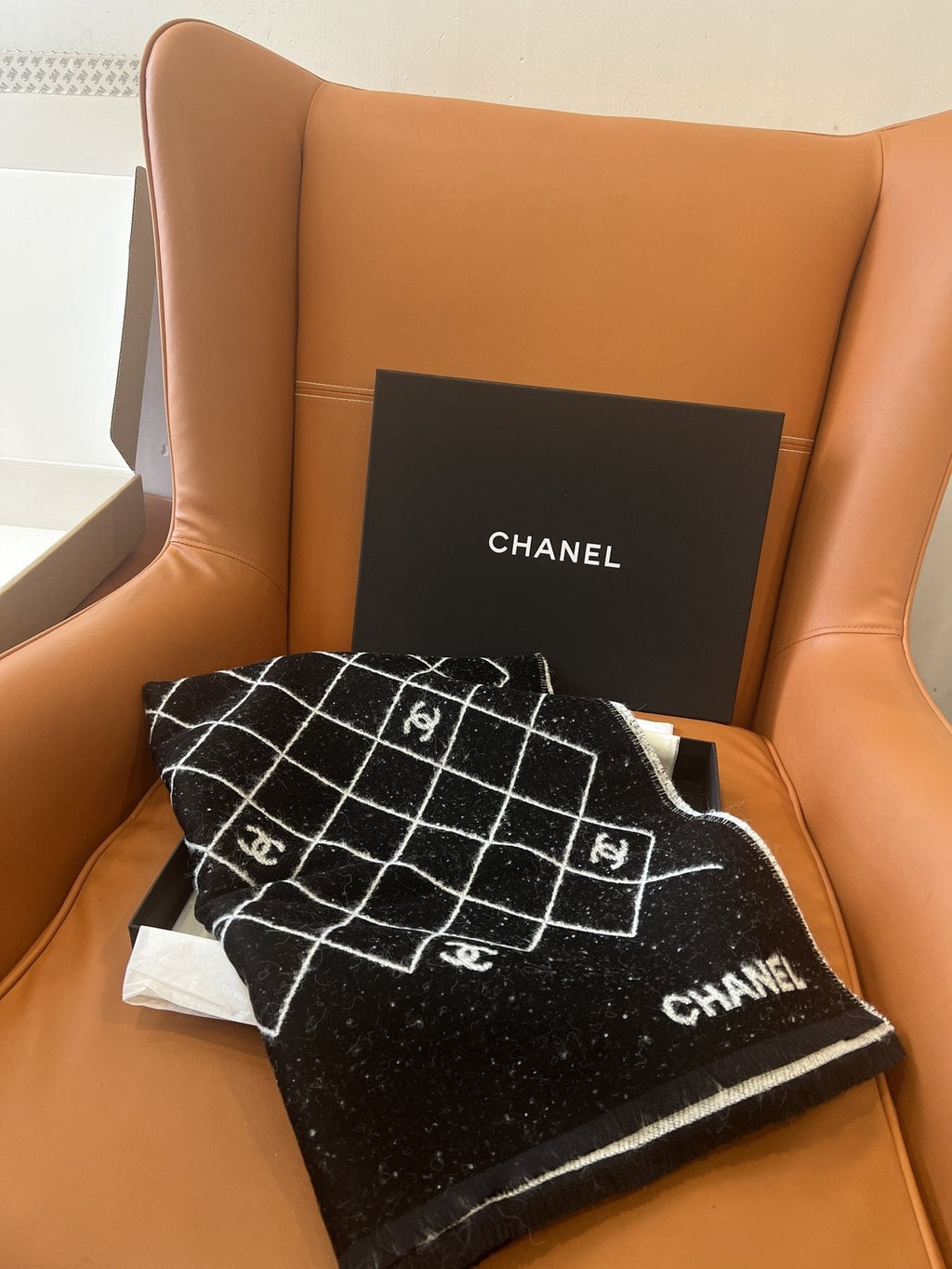 Chanel Black & Ivory Grid Shawl