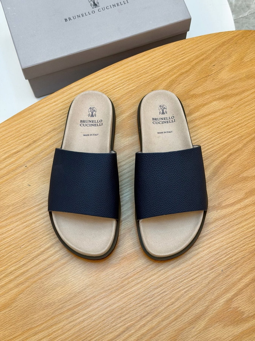 Brunello Cucinelli Textured Strap Slide Sandals